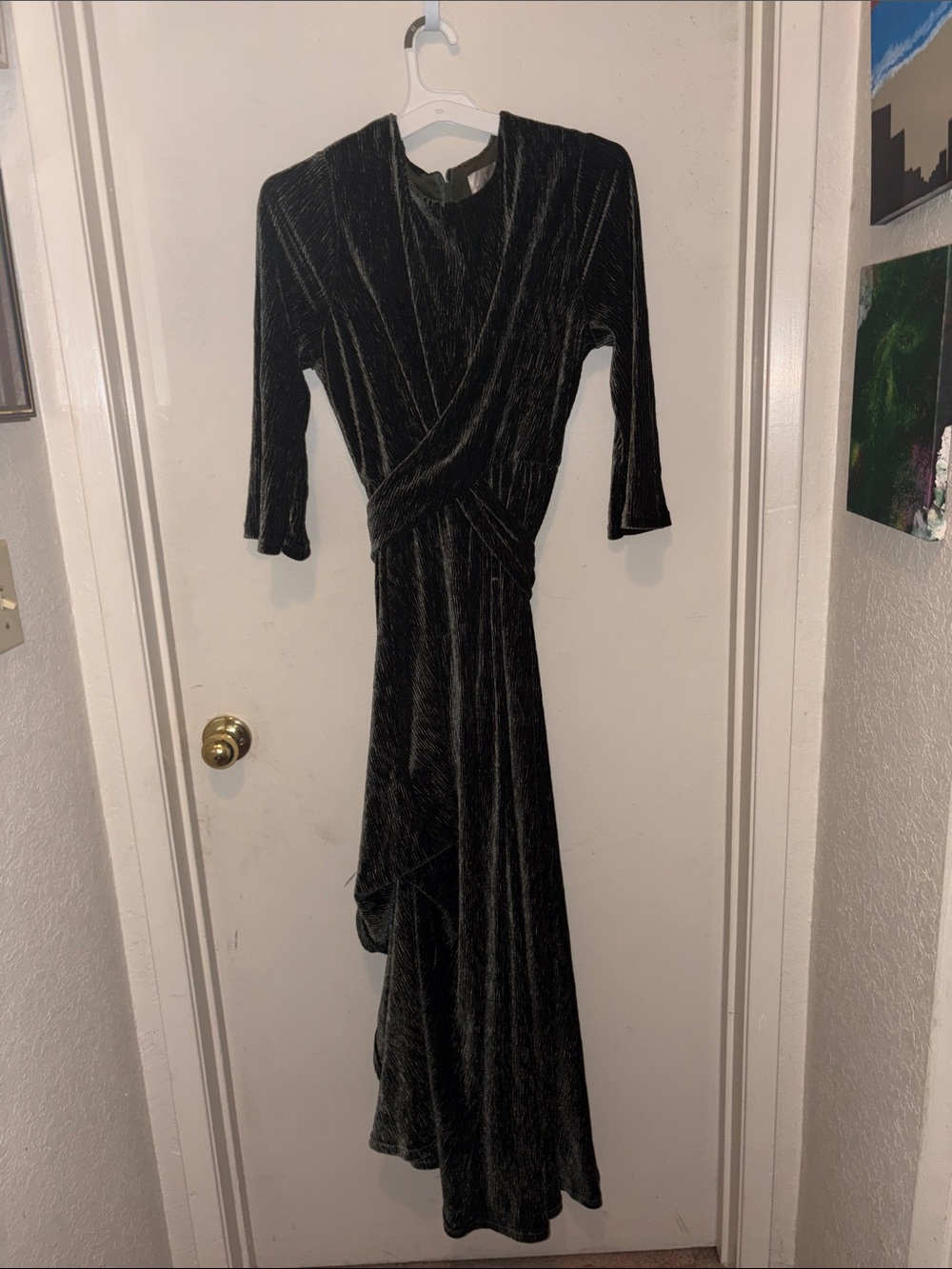 Dainty Jewells Emerald Green  Velvet Wrap Maxi Dress with Corduroy Pattern